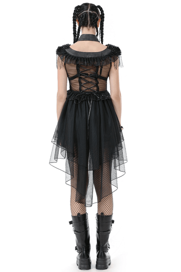 Sexy Lace-Up Layered Tulle Dress with Frilled Accents